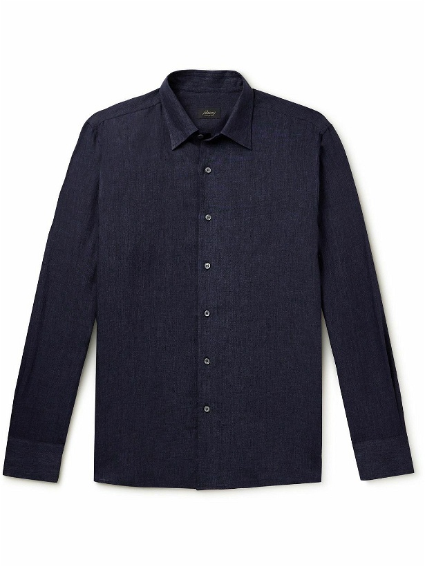 Photo: Brioni - Button-Down Collar Linen Shirt - Blue
