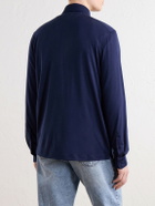 Canali - Wool-Jersey Half-Zip Polo Shirt - Blue