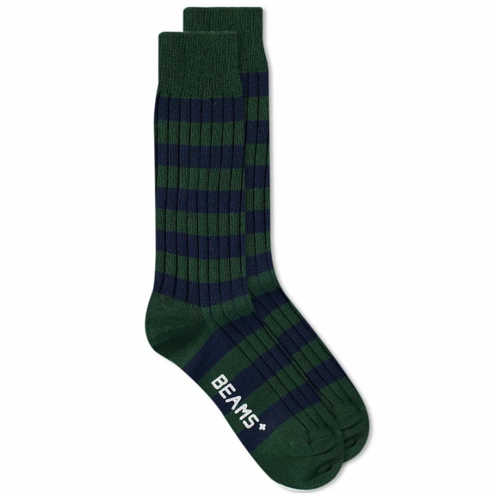 Photo: Beams Plus Men's Stripe Rib Sock in Green