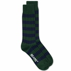 Beams Plus Men's Stripe Rib Sock in Green