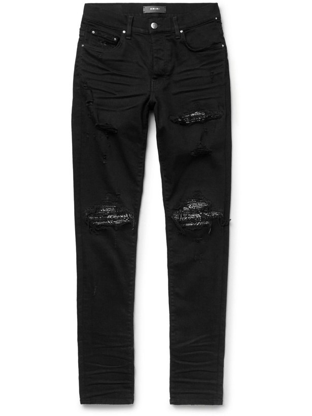Photo: AMIRI - MX1 Skinny-Fit Panelled Distressed Jeans - Black