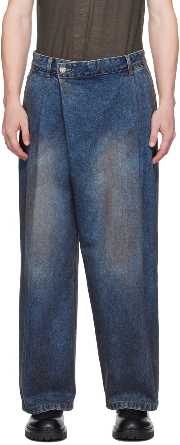 Juun.J Indigo Oil-Washed Offset Jeans