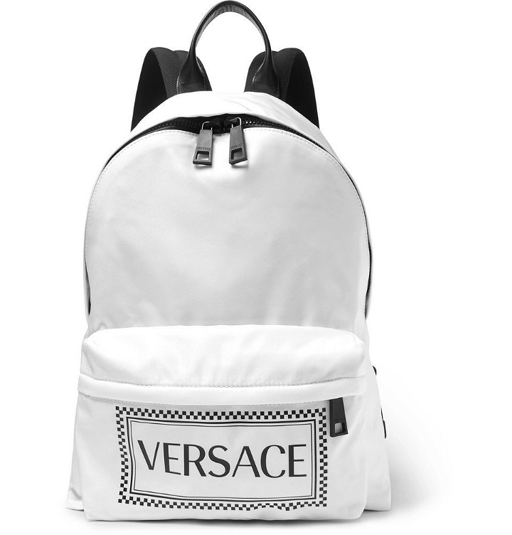 Photo: Versace - Leather-Trimmed and Logo-Printed Shell Backpack - Men - White