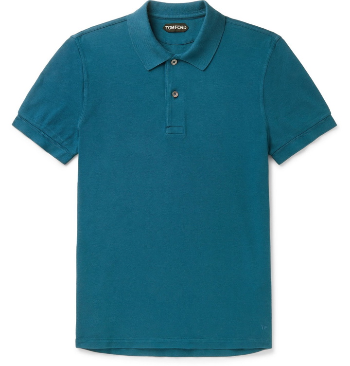 Photo: TOM FORD - Garment-Dyed Cotton-Piqué Polo Shirt - Blue