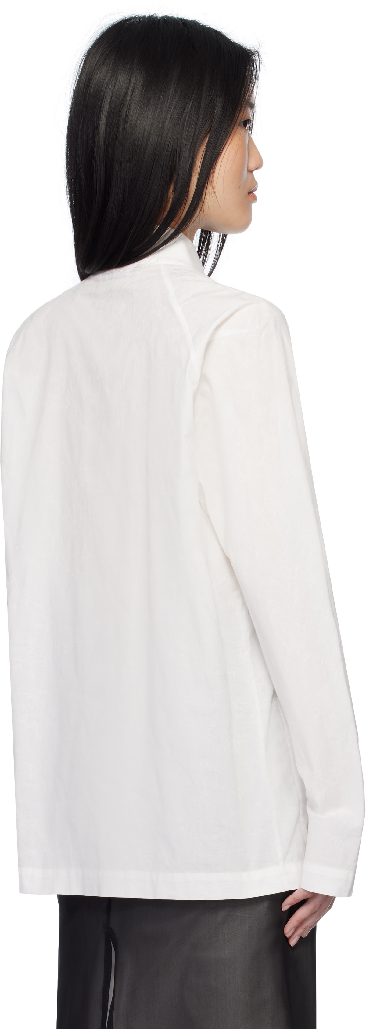 AO Yes White Mandarin Collar Jacquard Shirt