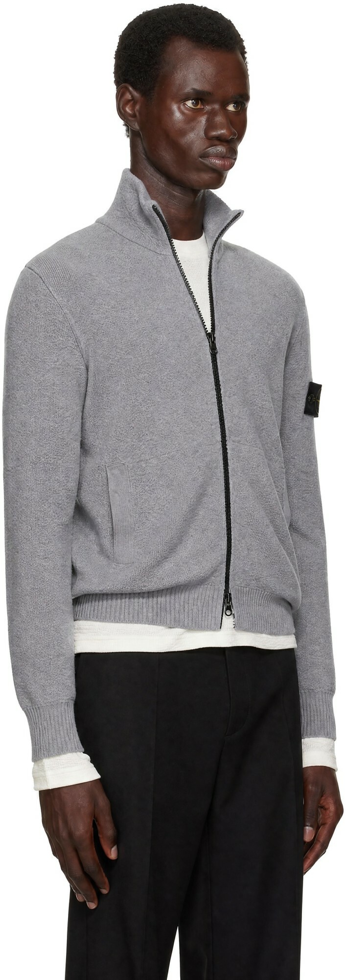 Stone Island Gray 5100012 Textured Stitch Wool Sweater