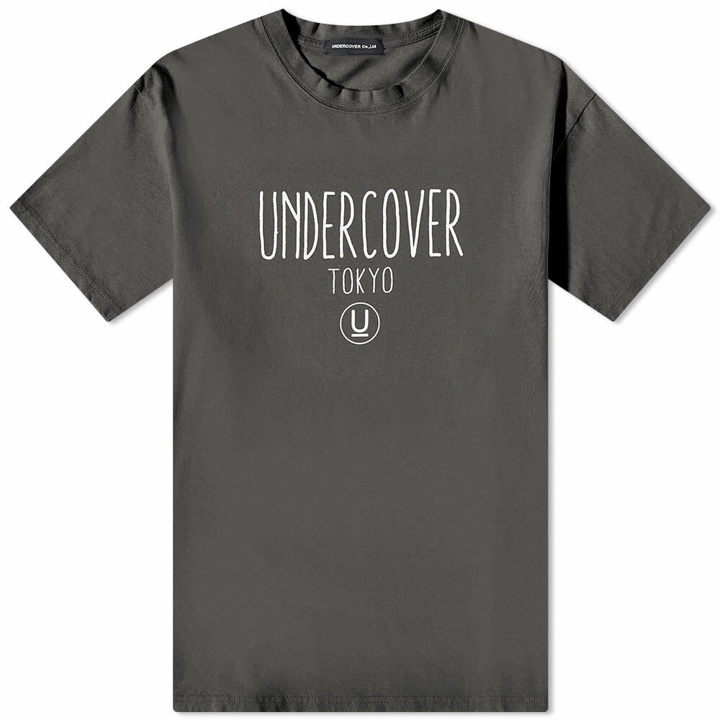 Photo: Undercover Men's Logo Text T-Shirt in Charcoal