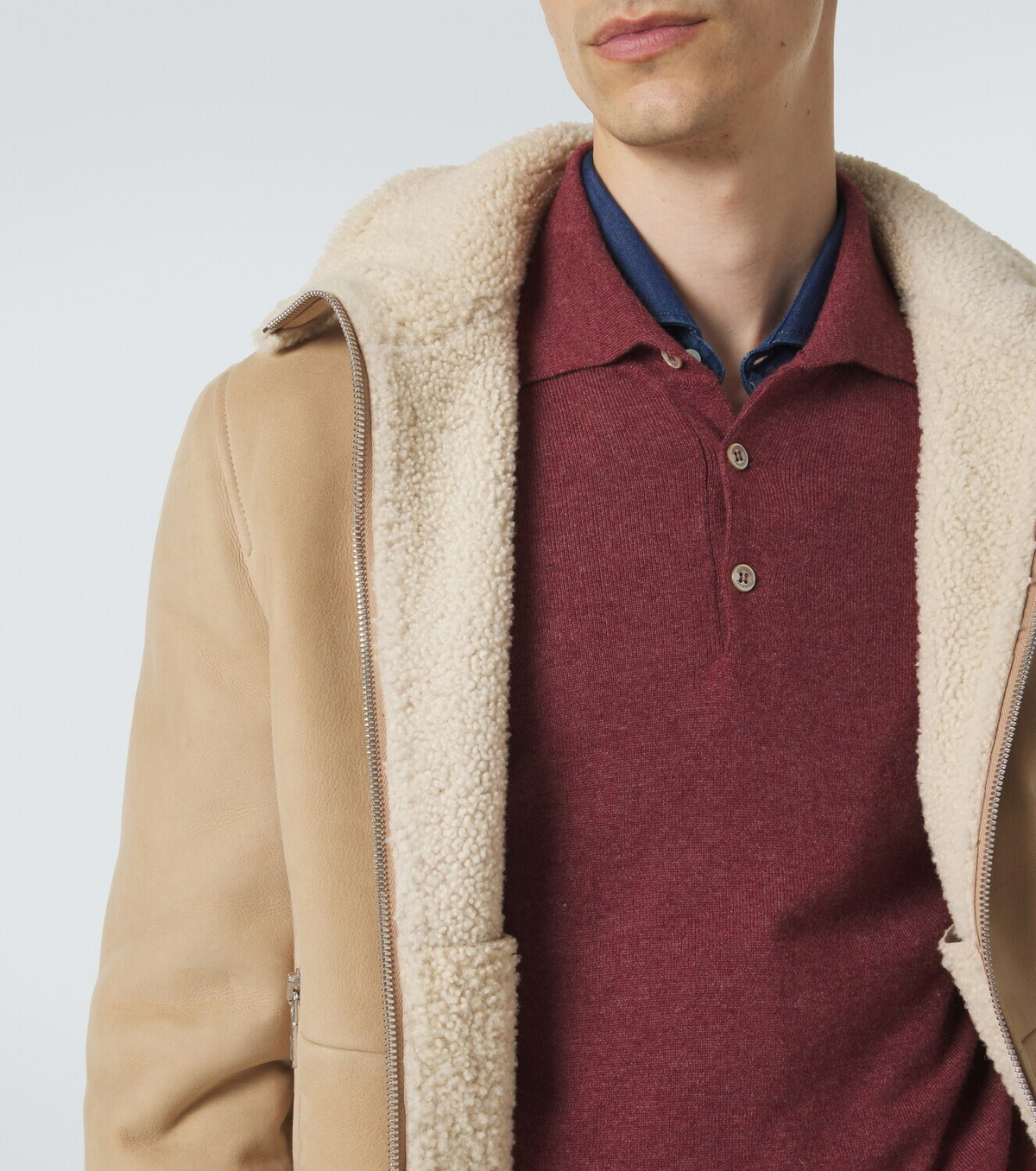 Brunello Cucinelli Shearling-lined suede bomber jacket