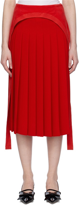 Photo: Pushbutton Red Pleated Midi Skirt