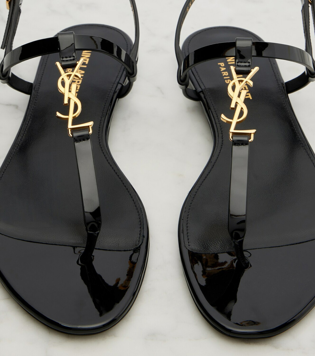 Saint Laurent Cassandre patent leather thong sandals