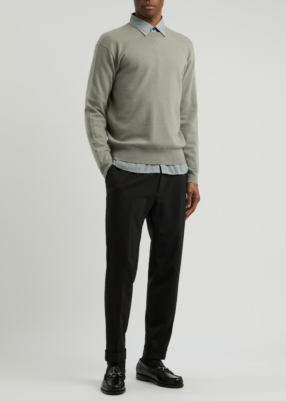 Emporio Armani Logo-embroidered Cashmere-blend Jumper Dark Grey