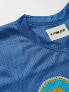 POLITE WORLDWIDE® - Logo-Print Mesh T-Shirt - Blue