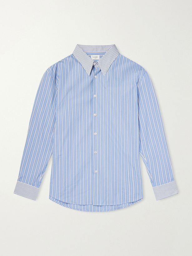 Photo: SAINT LAURENT - Striped Cotton-Poplin Shirt - Blue