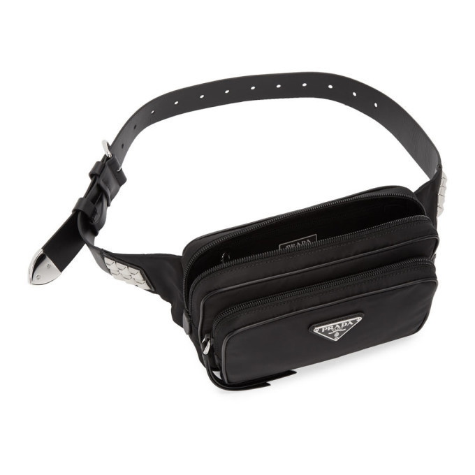 Prada Nylon Black/Blue Studded Strap Belt Bag