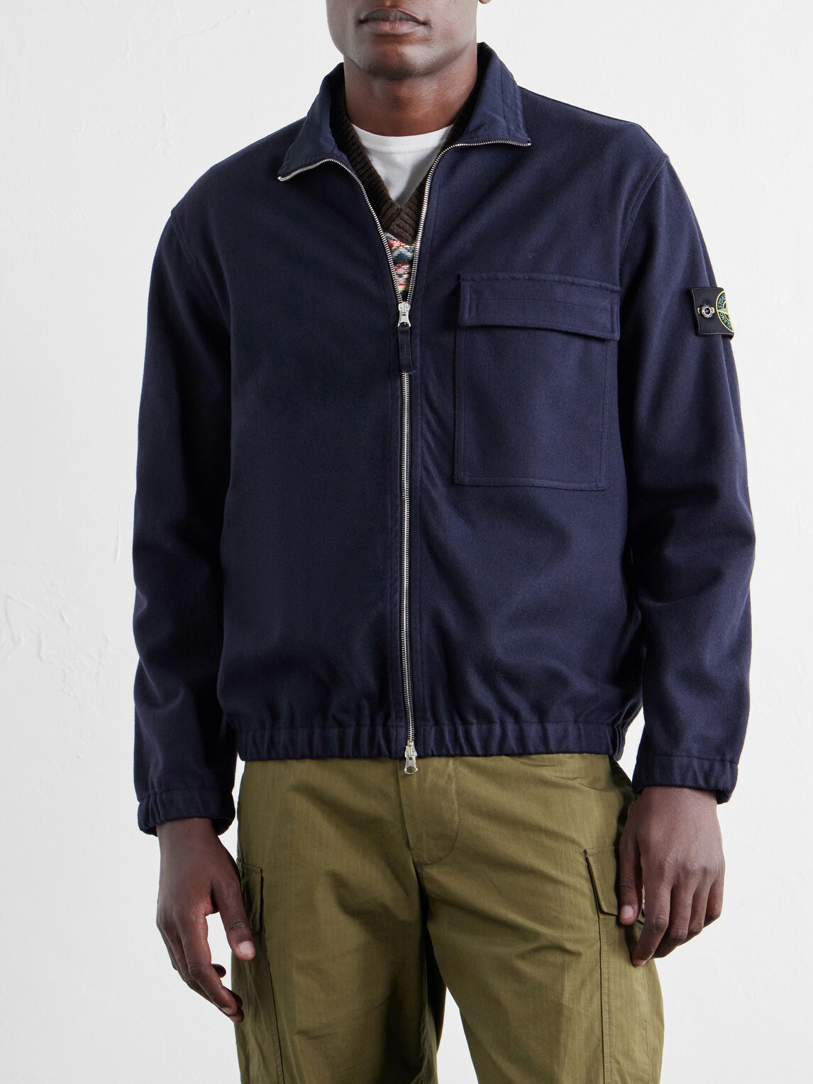 Stone Island - Garment-Dyed Wool Nylon Flannel-TC Overshirt - Blue