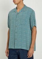Vowels Deer Printed Rayon Shirt Navy