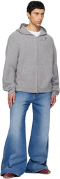 We11done Gray Rose Thorns Oversized Zip-Up Hoodie