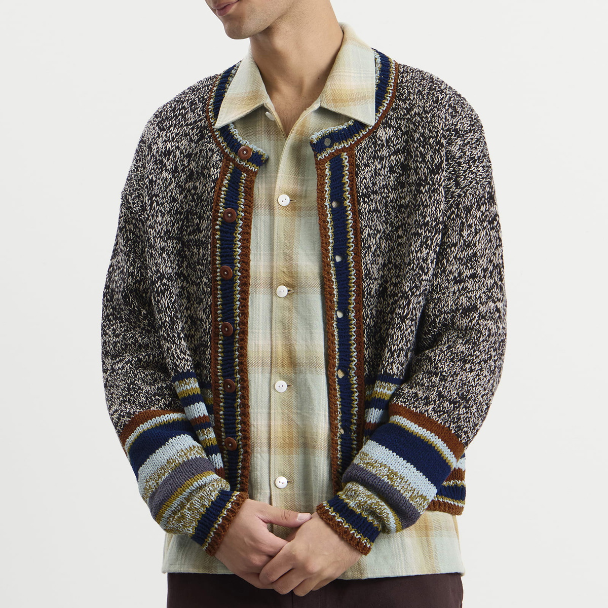 Story mfg. Men's Hand Knit Root Cardigan in Oakmoss