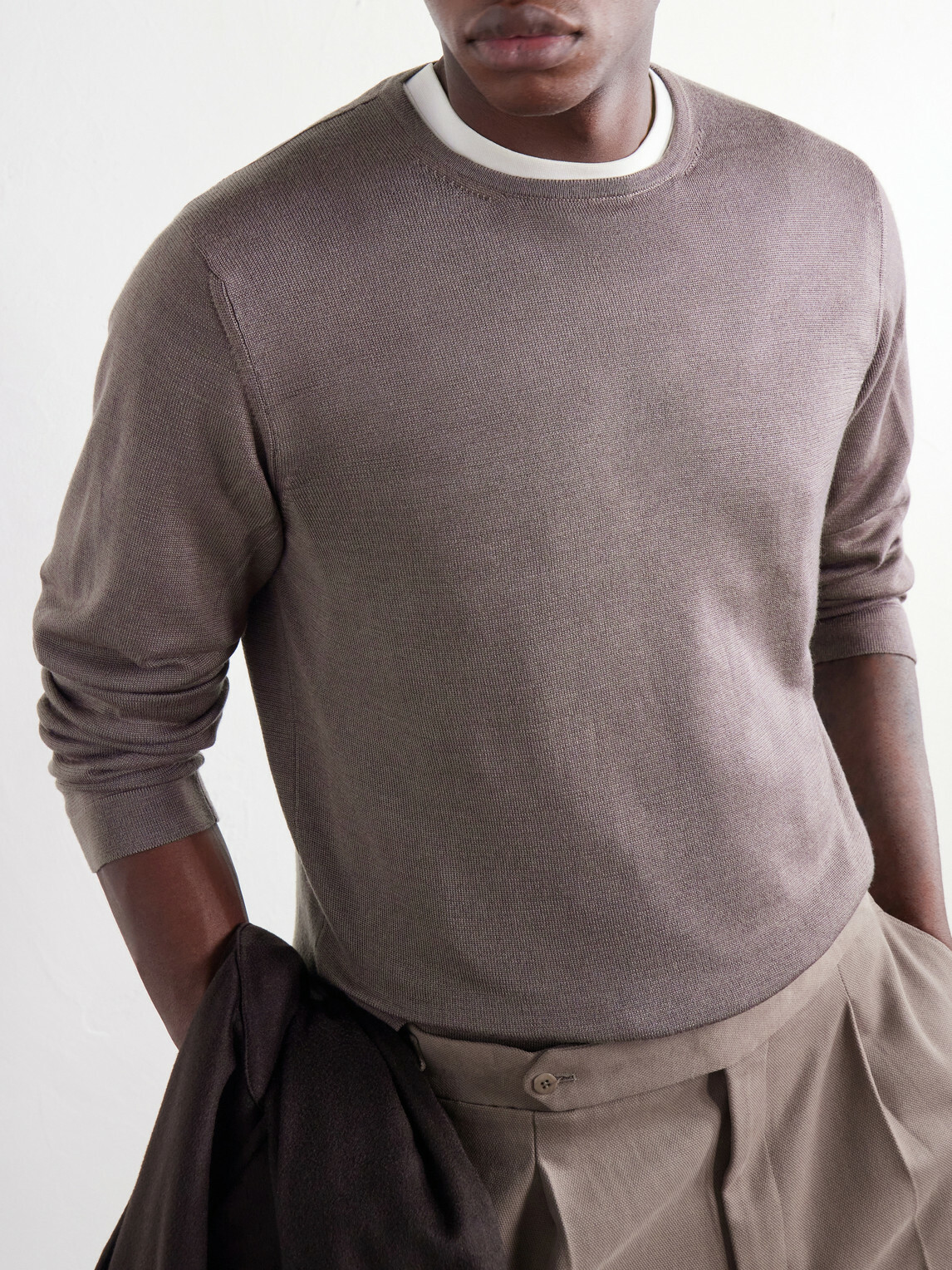 Stòffa - Wool And Silk-Blend T-Shirt - Brown