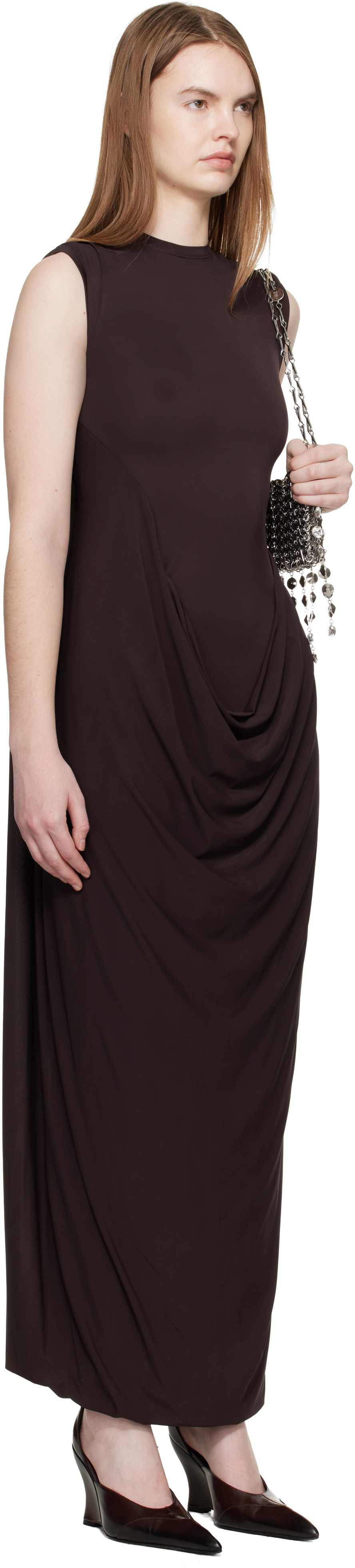 Jean Paul Gaultier Brown Double Layer Draped Maxi Dress