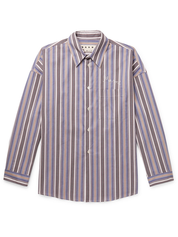 Photo: MARNI - Logo-Embroidered Striped Cotton-Poplin Shirt - Multi