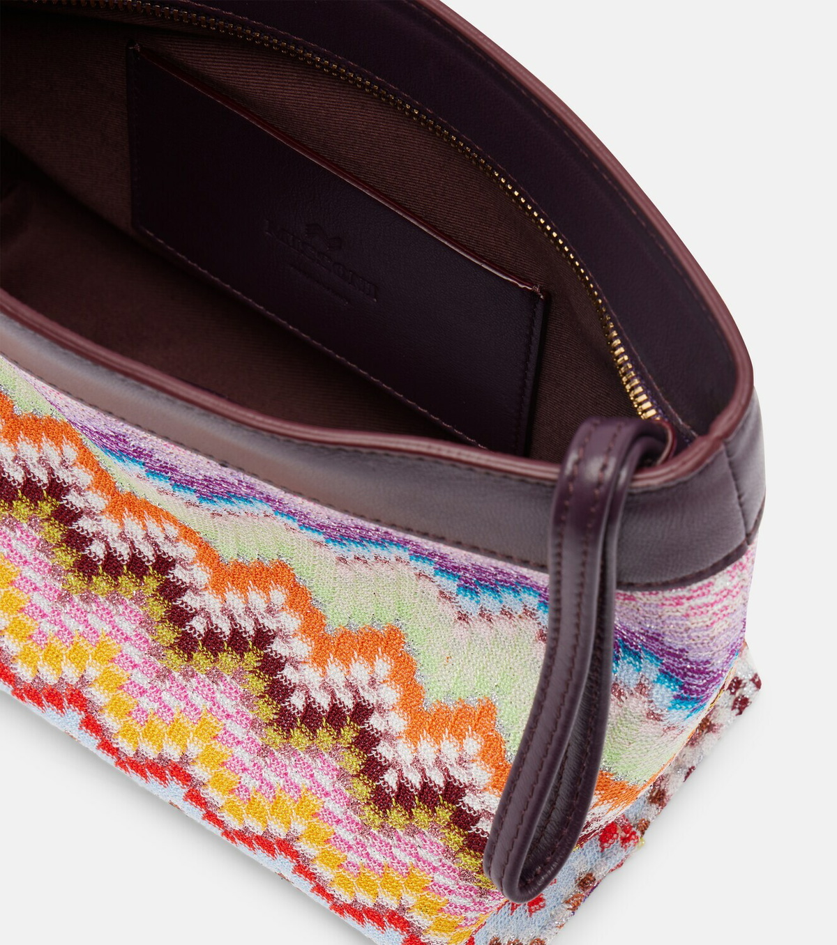 Missoni Zigzag Large leather-trimmed lamé clutch