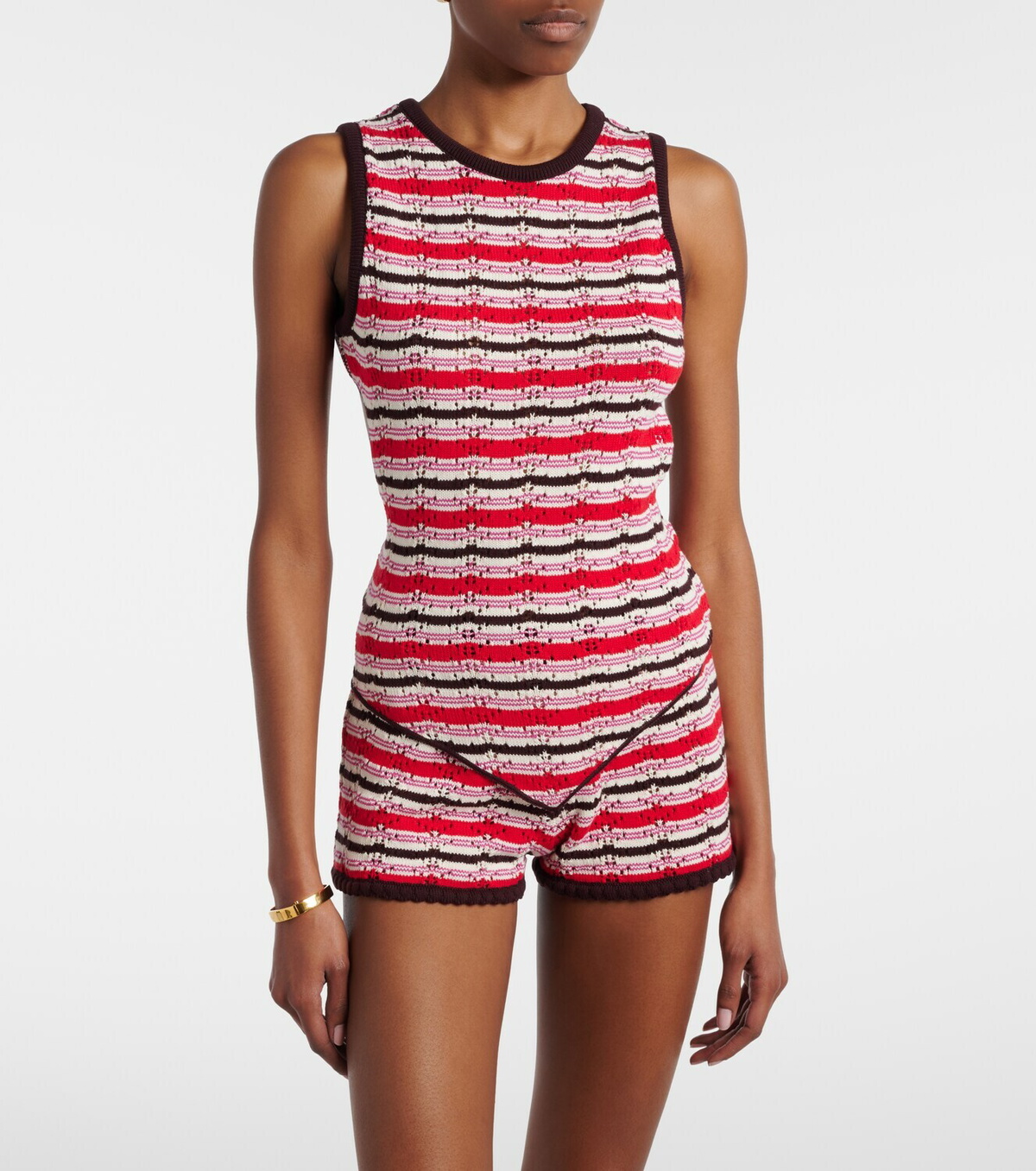 The Attico Striped crochet cotton shorts