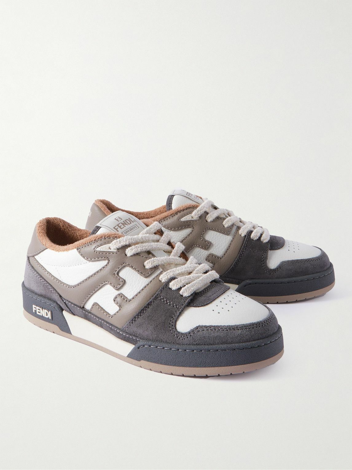 Fendi - Fendi Match Suede-Trimmed Leather Sneakers - Gray Fendi