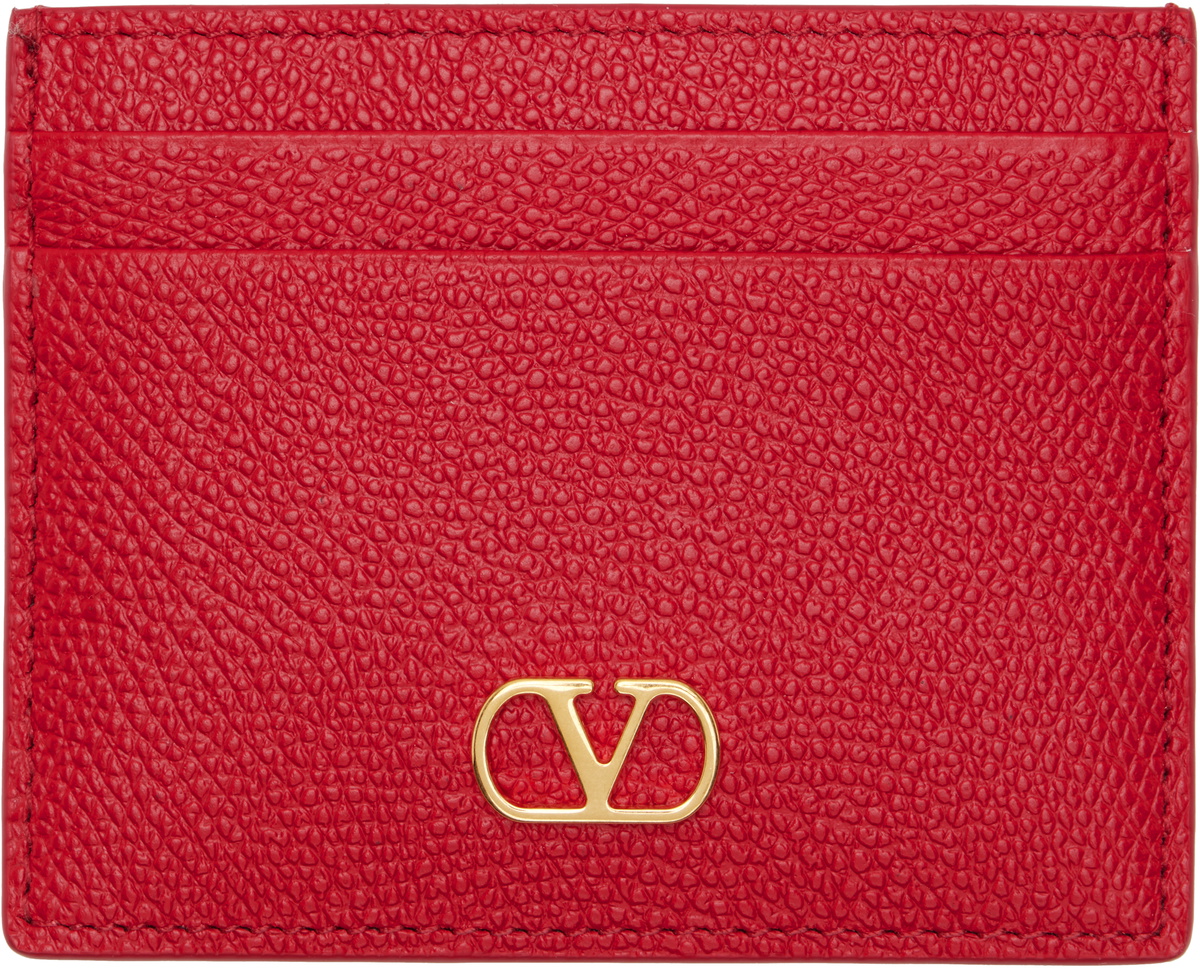 Valentino Garavani Red VLogo Signature Grainy Calfskin Card Holder