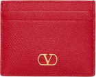 Valentino Garavani Red VLogo Signature Grainy Calfskin Card Holder
