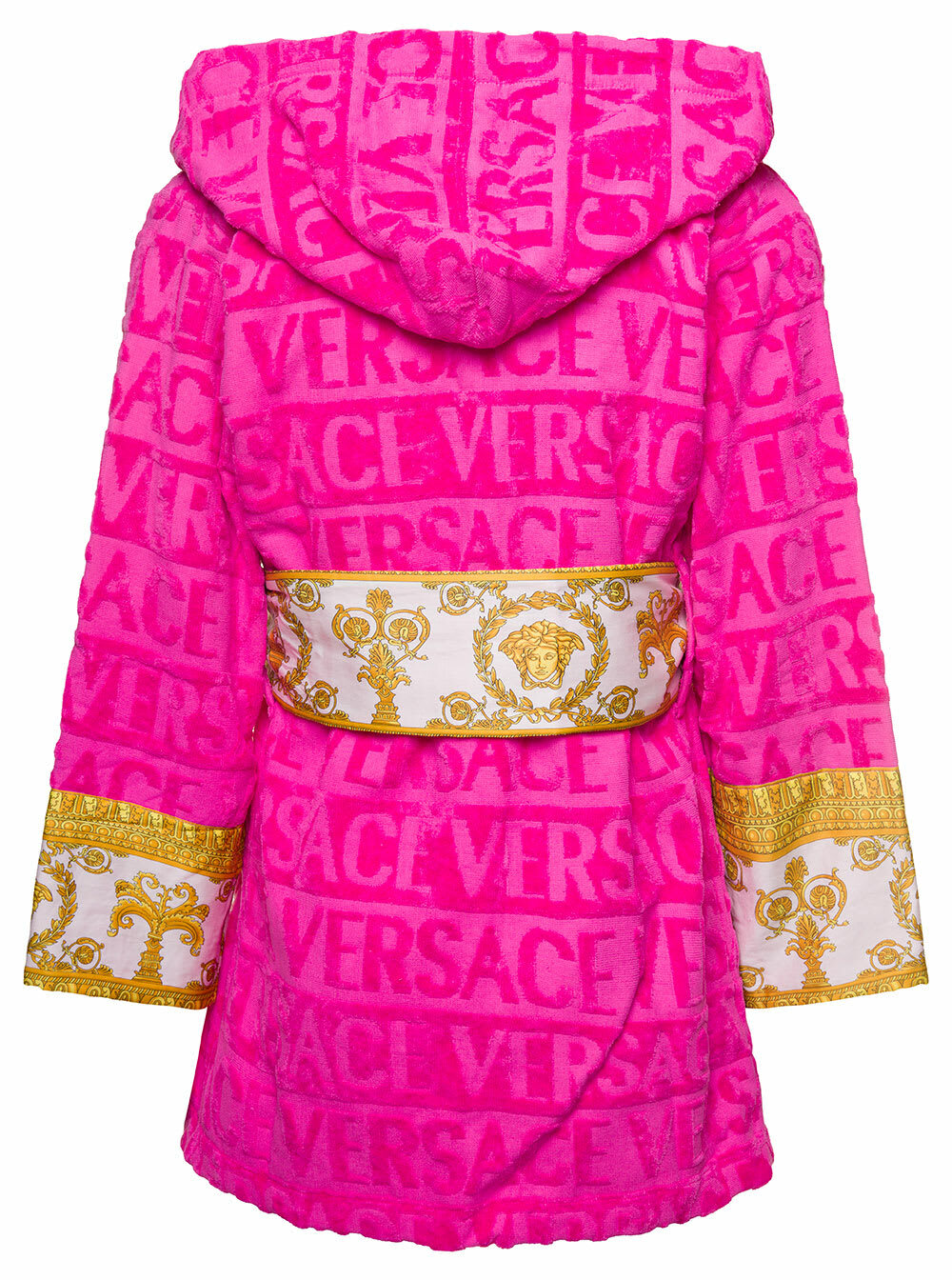 Accappatoio Corto Con Motivo Barocco In Spugna Di Cotone Nero Versace Home