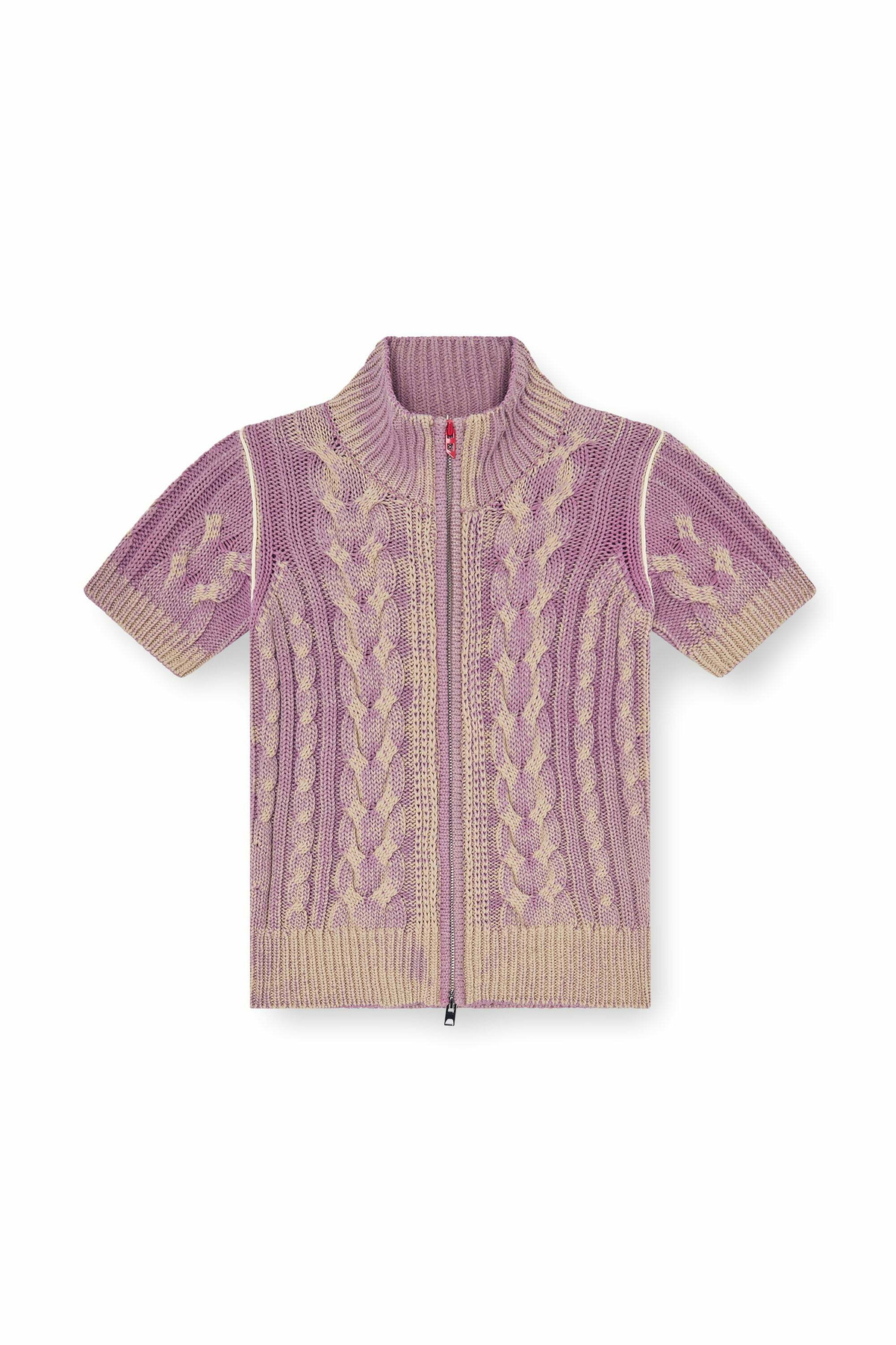 Diesel Short-sleeve zip cardigan in cable knit - Knitwear Womens in Multicolor