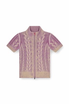Diesel Short-sleeve zip cardigan in cable knit - Knitwear Womens in Multicolor
