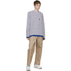 Comme des Garcons Homme White and Navy Striped Pocket Long Sleeve T-Shirt
