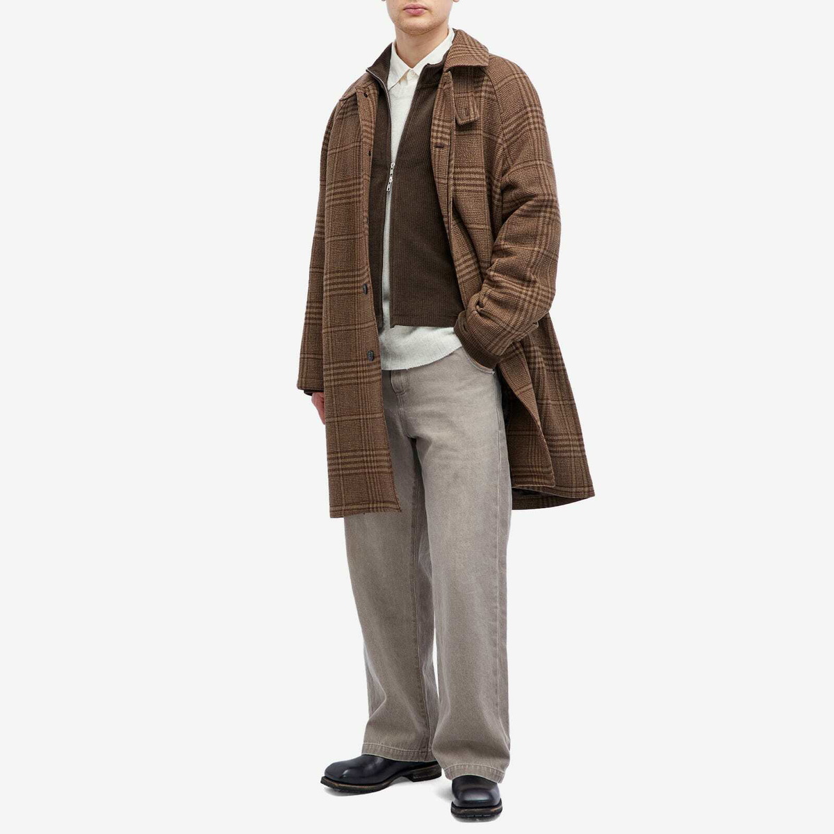 mfpen Men's Accession Coat in Brown Check Recycled Wool mfpen