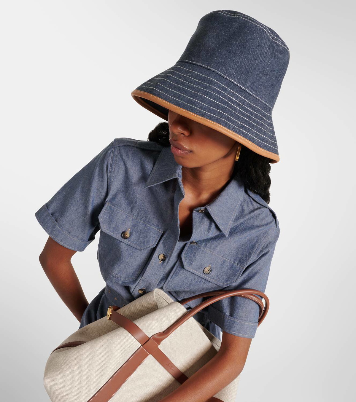 Loro Piana Zita leather-trimmed denim bucket hat Loro Piana display picture 3