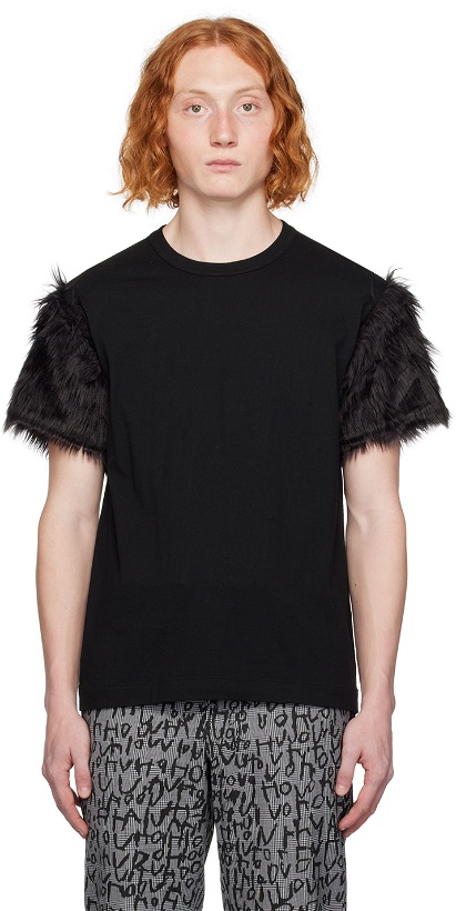 Photo: Comme des Garçons Homme Plus Black Paneled Faux-Fur T-Shirt