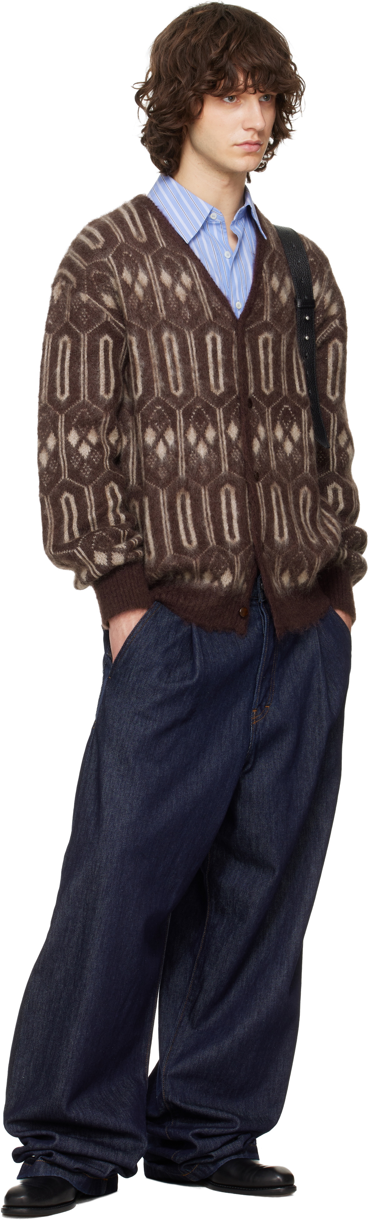 NEEDLES Burgundy Mohair Geometric Cardigan