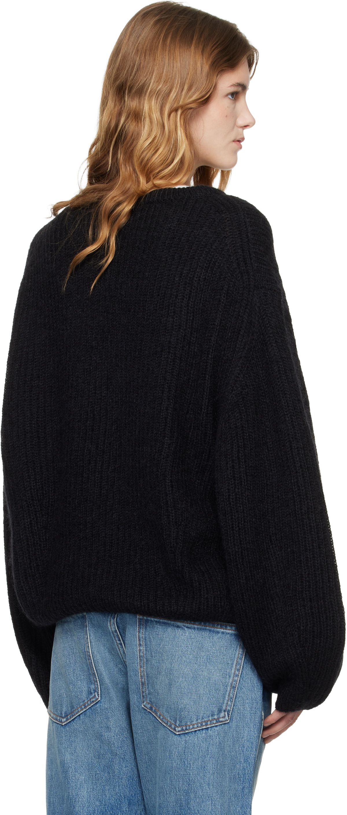 TOTEME Black Mohair Blend Rib Knit Sweater