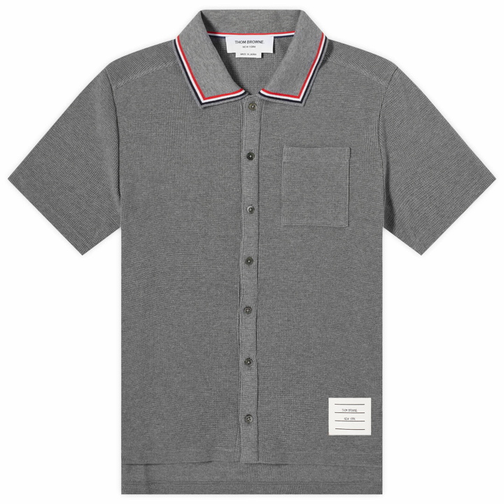 Photo: Thom Browne Men's Short Sleeve Button Down Textured Shirt in Medium Grey
