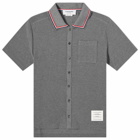 Thom Browne Men's Short Sleeve Button Down Textured Shirt in Medium Grey