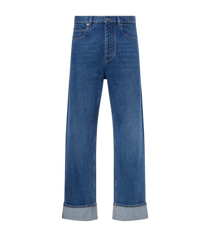 Photo: Bottega Veneta Leather-trimmed wide-leg jeans