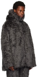 Doublet Gray Animal Faux-Fur Jacket