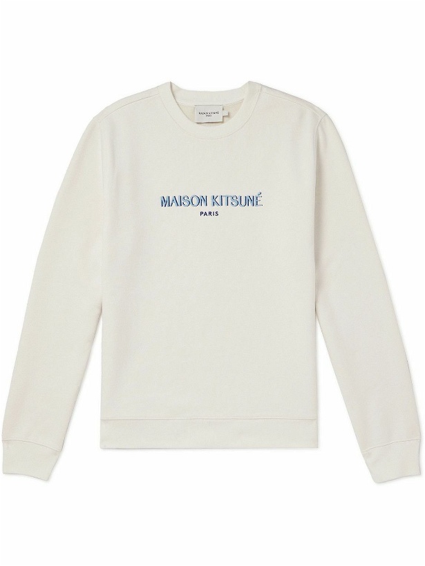 Photo: Maison Kitsuné - Paris Logo-Embroidered Cotton-Blend Jersey Sweatshirt - Neutrals