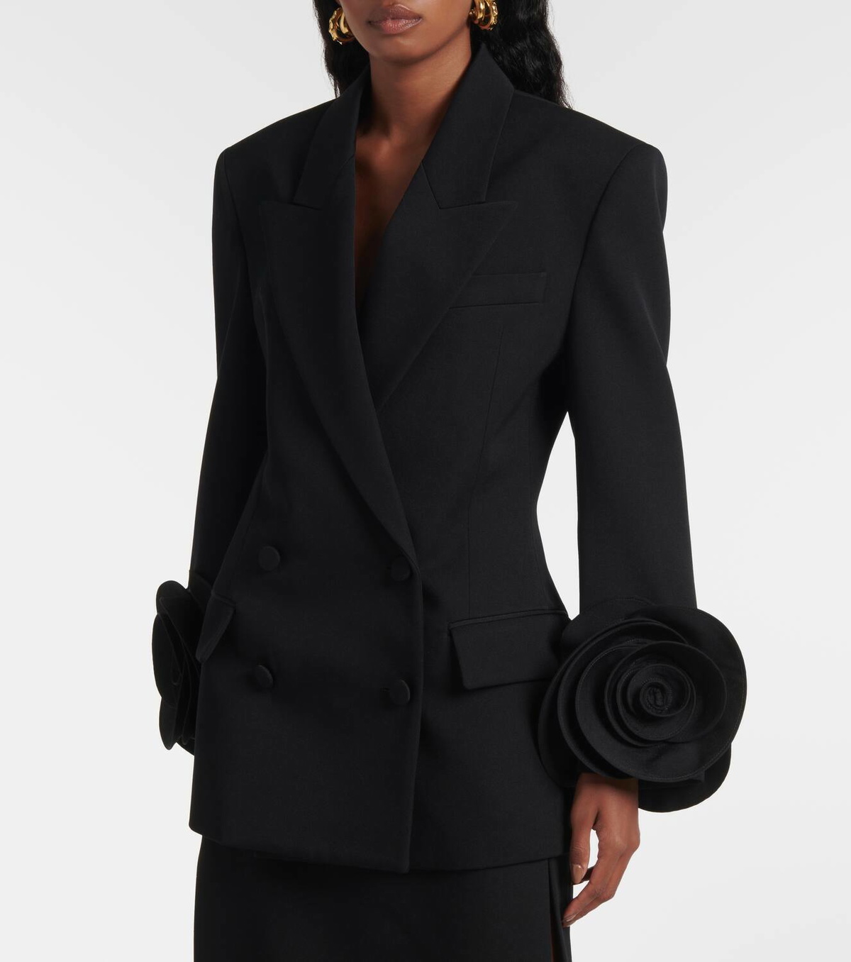 Valentino Floral-appliqué virgin wool grisaille blazer Valentino