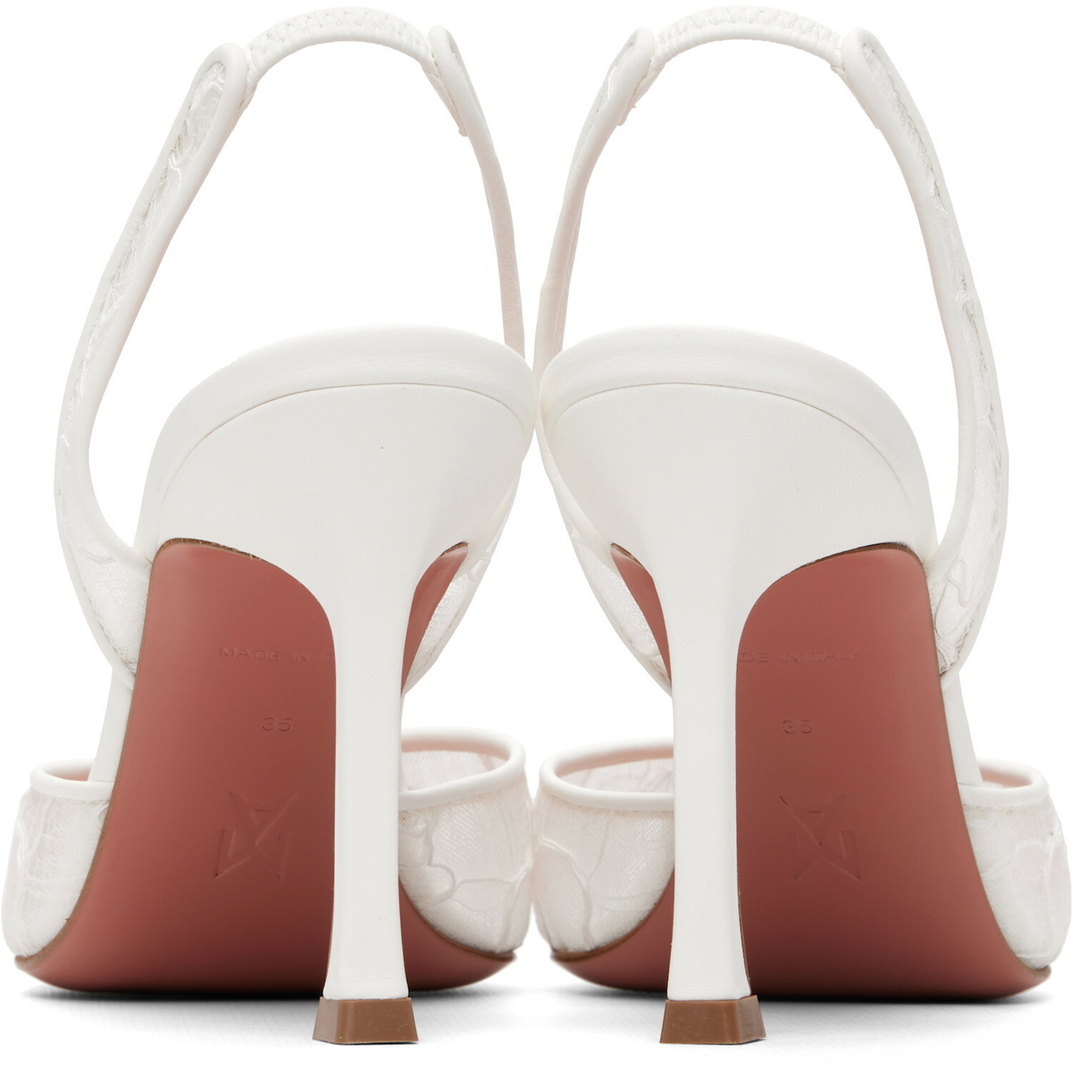 Amina Muaddi White Camelia Lace Sling 90 Heels