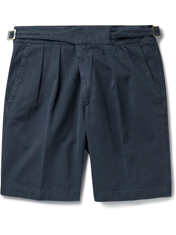Photo: Rubinacci - Manny Striaght-Leg Garment-Dyed Pleated Cotton-Twill Shorts - Blue
