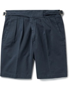 Rubinacci - Manny Striaght-Leg Garment-Dyed Pleated Cotton-Twill Shorts - Blue