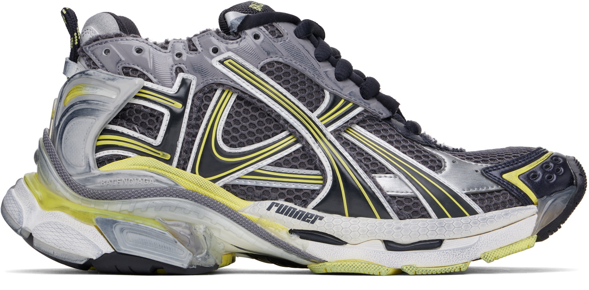 Balenciaga Gray & Yellow Runner Sneakers Balenciaga display picture 1