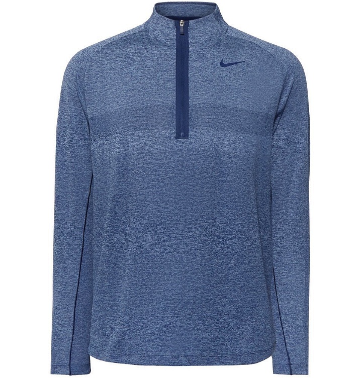 Photo: Nike Golf - Slim-Fit Mélange Dri-FIT Half-Zip Golf Top - Blue